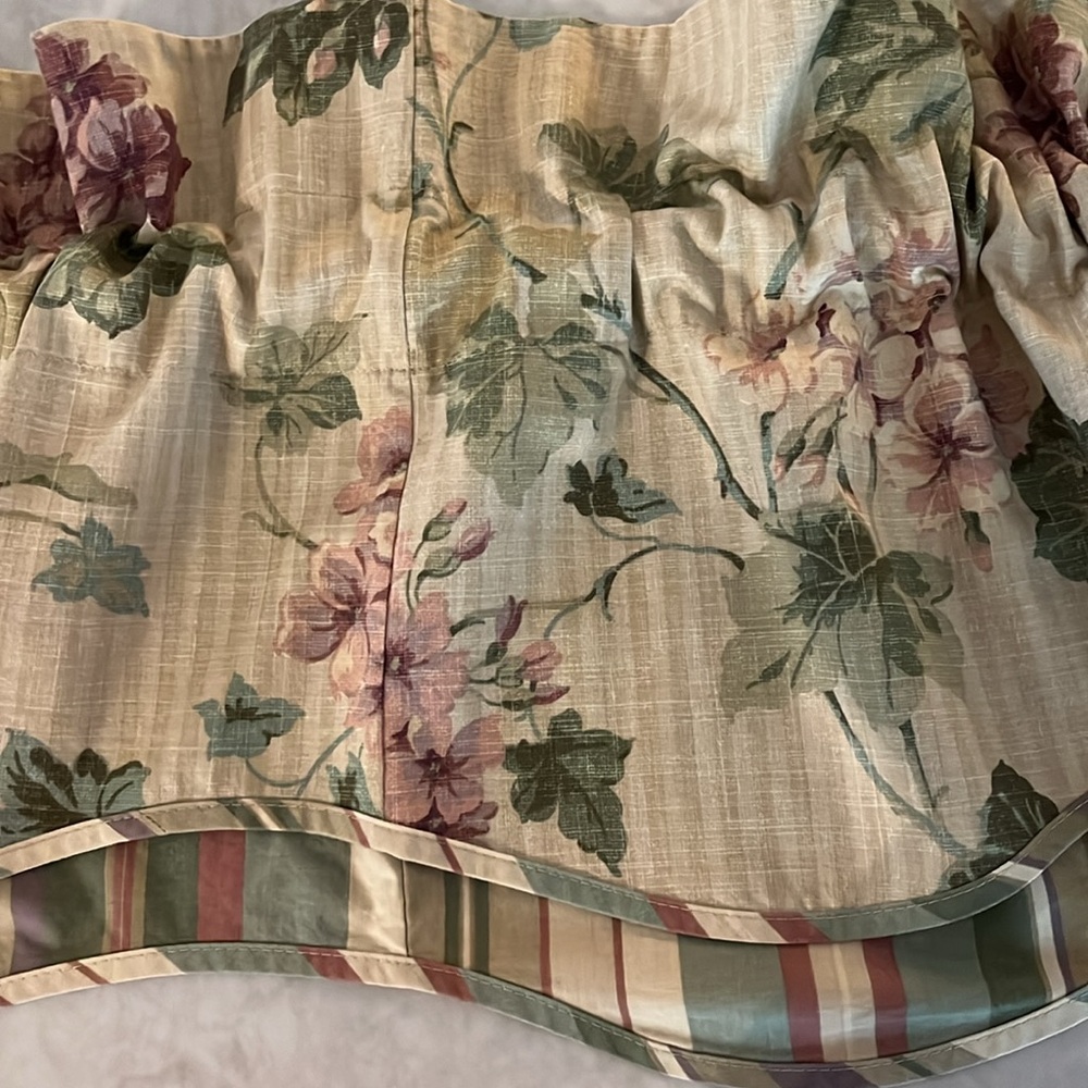 Waverly valances (2) muted florals contrasting stripe.  75” long & 16.5” long - Picture 3 of 5